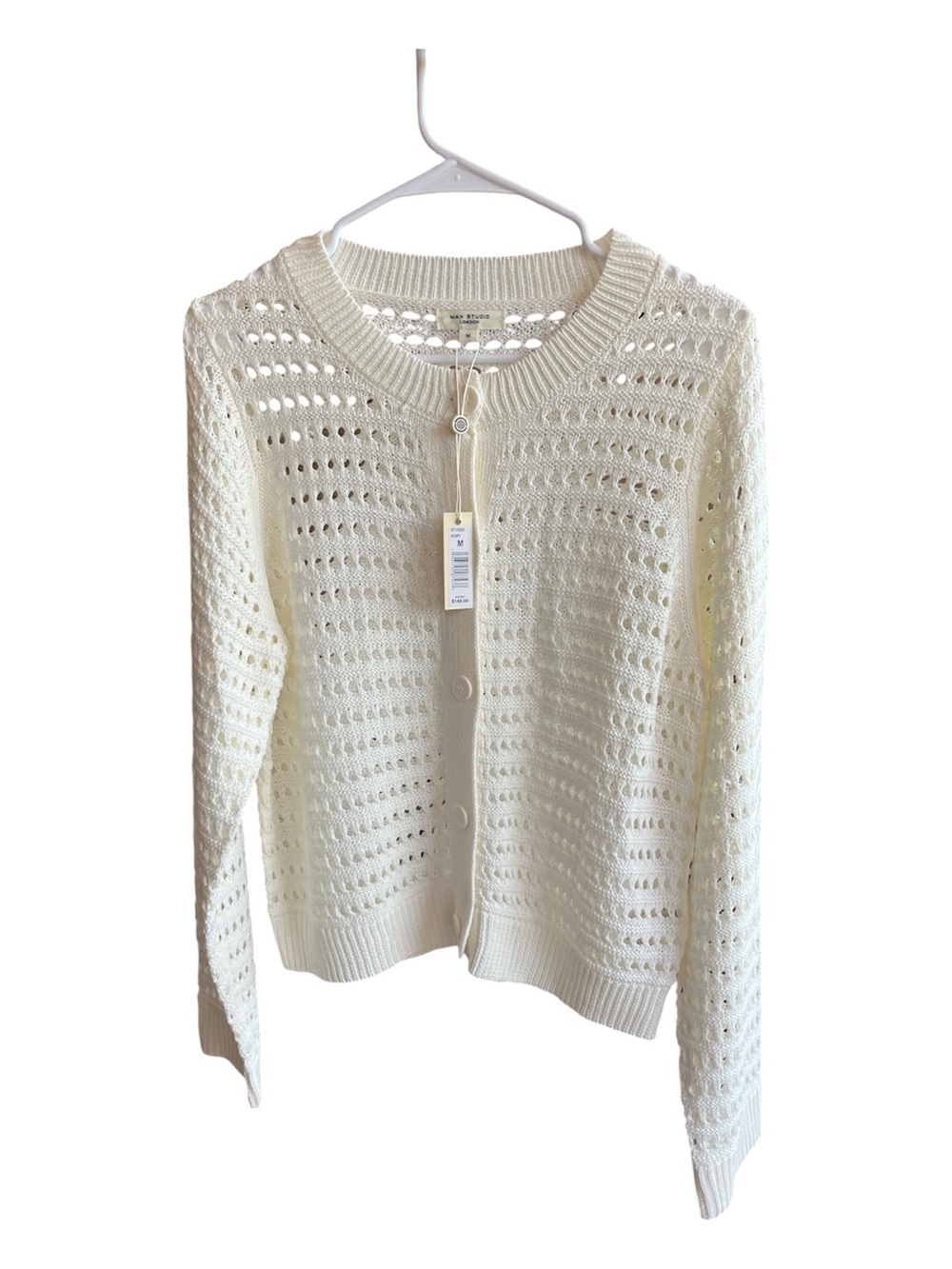 NWT MAX STUDIO LONDON Ivory Open Knit Cardigan Sweater Size M